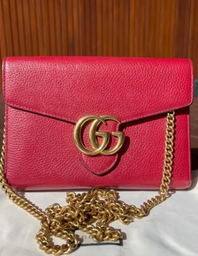 Bolsa Gucci Marmont Vermelha - Couro - Original - Alça Corrente