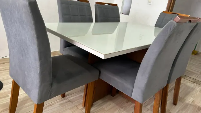 MESA DE JANTAR 160 CM VIDRO 6 LUGARES 