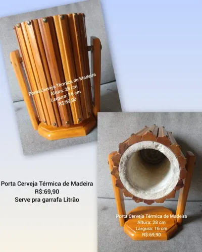 Porta Cerveja Térmica de Madeira R$:69,90