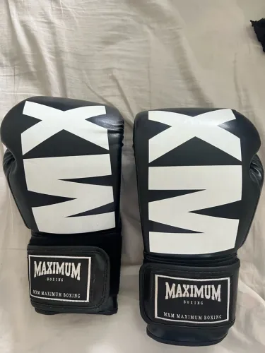 Luva Profissional Muay Thai Boxe KickBoxing Preta & Branca Maximum MXM Power Face