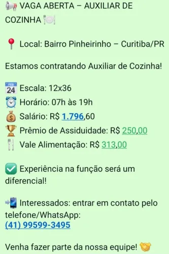 Vaga de auxiliar de cozinha