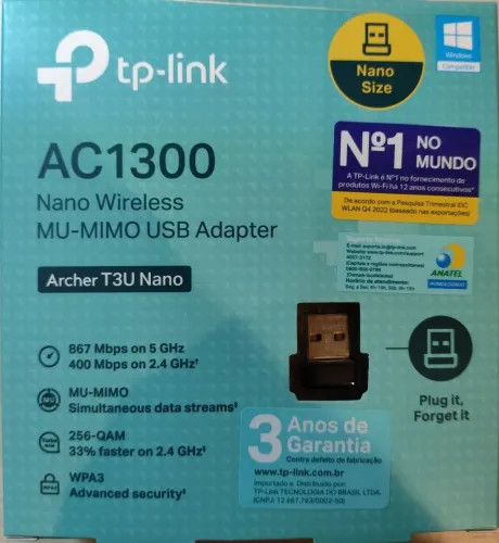 Adaptador USB Nano Wireless, MU-MIMO, AC1300 ARCHER, T3U NANO(US), TP-LINK
