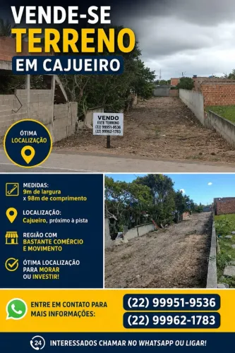 Vendo Terreno em Cajueiro - São João da Barra (Próximo à pista)
