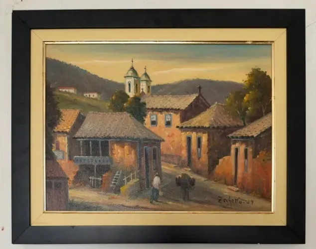 Marcos Zechetto - Cena Colonial - Óleo Sobre Tela com 40 x 51 (com moldura)
