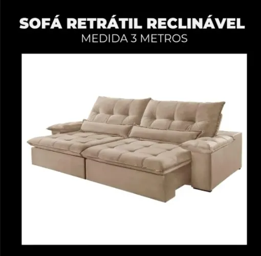 Sofá Retrátil e Reclinável 3 Metros - Grande, Muito Confortável