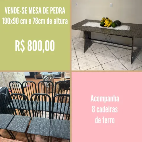 MESA E CADEIRAS (pedra e ferro)