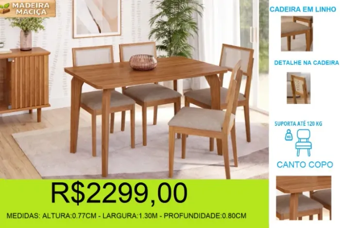 mesa 100% madeira maciça - completa - compre hoje e receba em até 72 horas 