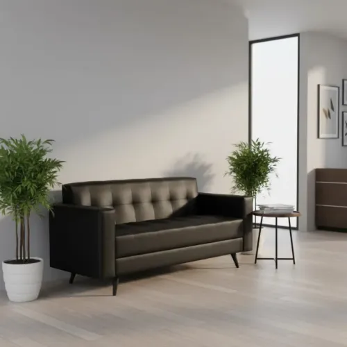 Sofá para Escritório Roma 3 Lugares Corino Preto Conforto e Elegância Modelo 60042