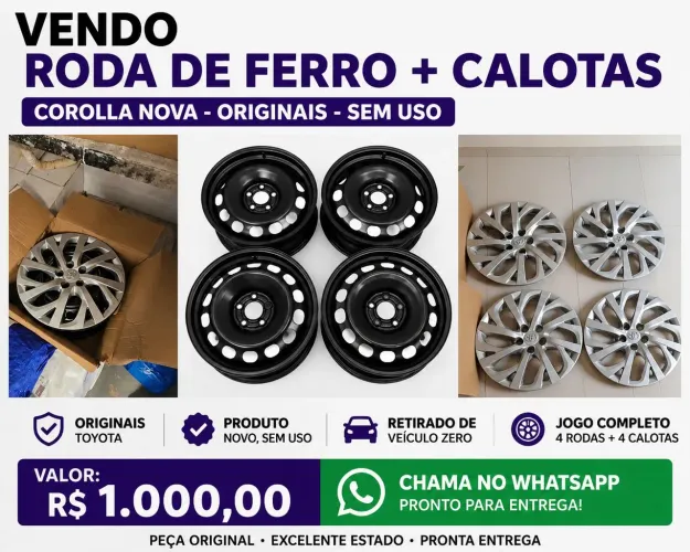 VENDO JOGO DE RODAS + CALOTAS COROLLA (Aro 16)
