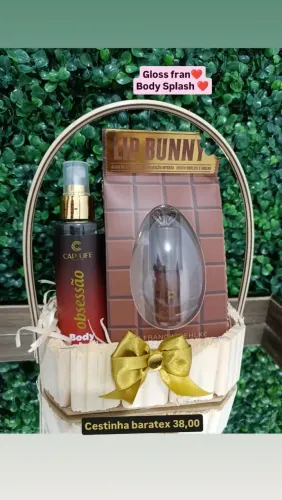 Cesta dia dos namorados body Splash+ gloss fran lipp bunny