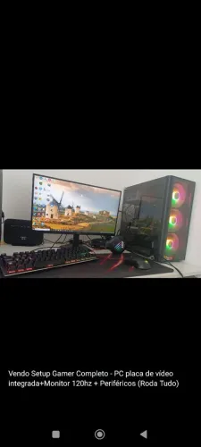 Setup Gamer Completo - PC Placa de vídeo integrada+ Monitor 120hz+ Periféricos (Roda Tudo)