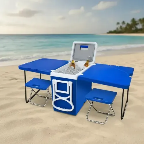 Caixa Térmica 32 L Com Mesa E Cadeira Praia Camping 5 Em 1 Cor Azul