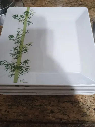 $160, 8 Pratos de louca bamboo