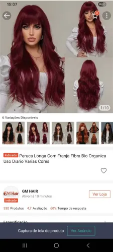 Peruca longa com franja