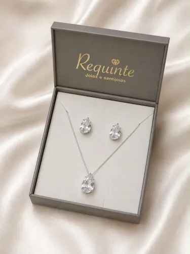CONJUNTO PRATA 925 ZIRCÔNIA GOTA PASSANTE 45cm valor 230 Cód 85438