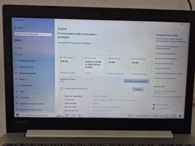 Notebook Lenovo - 240Gb SSD - 4Gb RAM