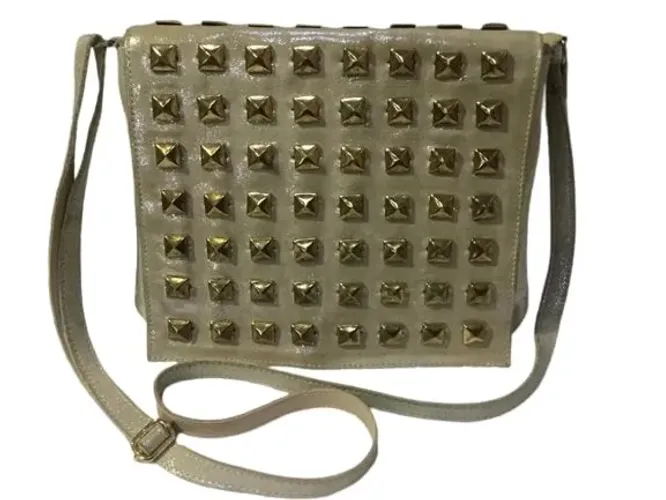 Bolsa De Couro Original Bege Dourado Da Antonella
