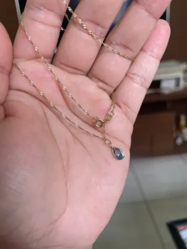 Gargantilha ouro 18 k, com pingente gota topázio azul 18 k 