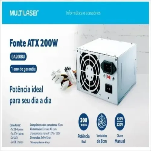 Fonte Atx 200w Computador Pc ventoinha 8 cm