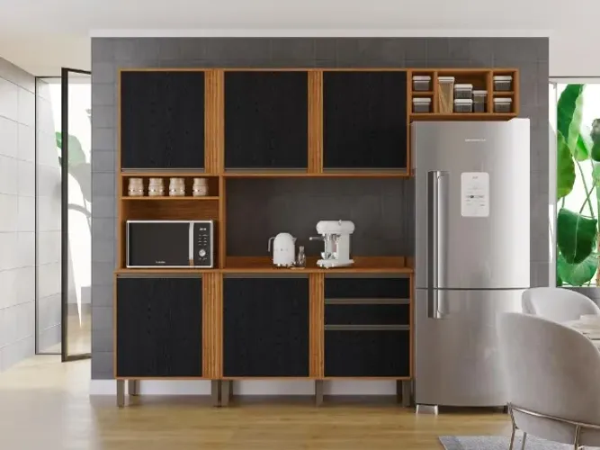 Cozinha Completa Pérola 4 Peças Cinamomo/Preto Até 12x - Frete Grátis