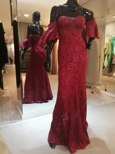 Vestido de festa longo Renda Vermelho - P