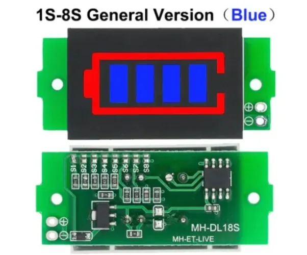 Indicador De Carga De Bateria P/ Bms 1S A 8S Azul Arduino Automação COD-CP563 