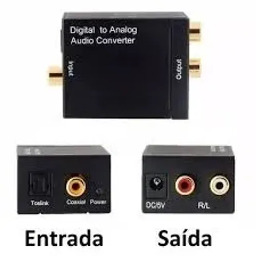 CONVERSOR ÁUDIO ÓPTICO DIGITAL COAXIAL RCA ANALÓGICO