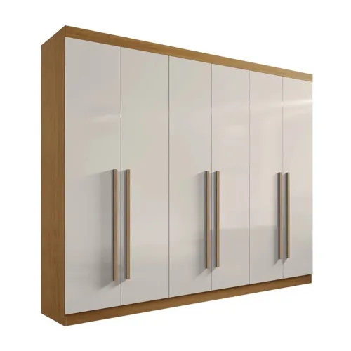 Roupeiro 6 portas 6 Gavetas Cinamomo/Off White MDF Larg. 2.75m rf332