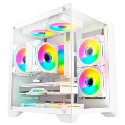 Gabinete Gamer K-Mex Aquário Micro White, CG-W830, Lateral e Frontal em Vidro, Sem Fan, Br
