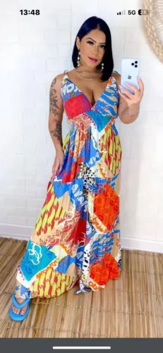 Vestido colorido / Tecido Viscolinho