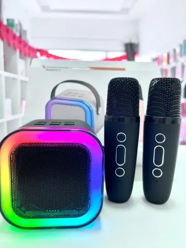 CAIXINHA DE SOM KARAOKÊ C/2 MICROFONES 