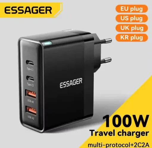 Carregador Original Turbão 100W ESSAGER - 4 Portas - Multi Protocolo