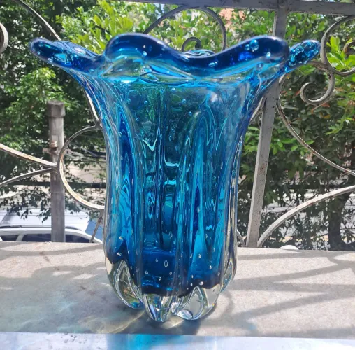 Vaso em cristal murano turquesa cadoro grande