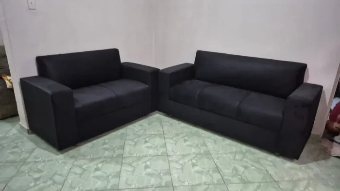 Conjunto de Sofás 2 e 3 Lugares Preto WhatsApp *