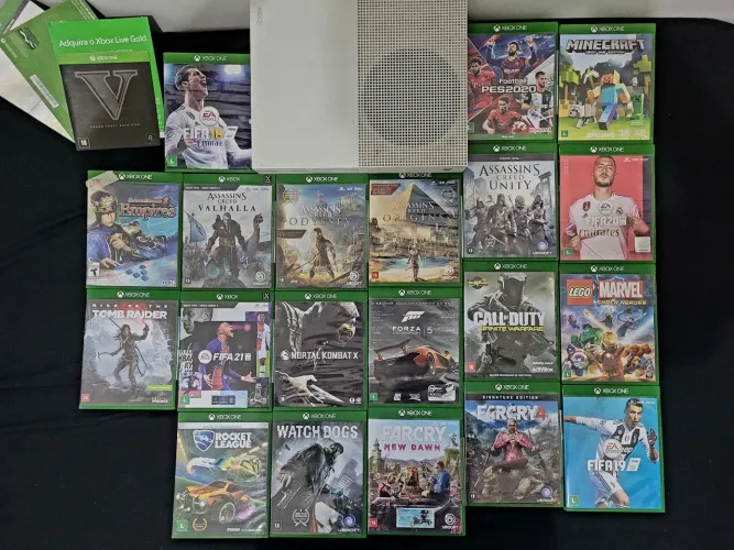 Xbox one s 500gb + kinect + controle + 12 jogos + cartao de 1 mês de live gold ultimate