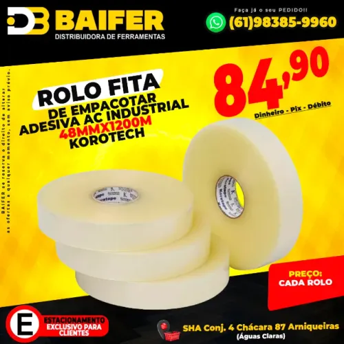 Rolo Fita de Empacotar Adesiva AC Industrial 48mmx1200m Korotech