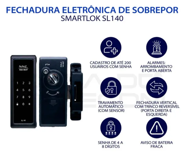Fechadura Eletrônica Smartlok SL140 + Instalação - Segurança e Conforto