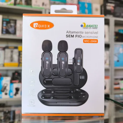 Microfone de lapela sem fio tipo c duplo com case recarregável 