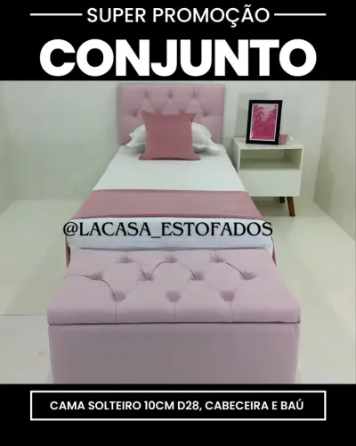 Cama Box Solteiro 10cm D28 com Cabeceira e Baú