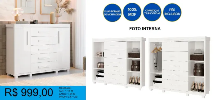 Comodas 100% mdf de alta qualidade com sapateira 