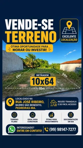 Terreno 10x64m, Pedreiras- Ma