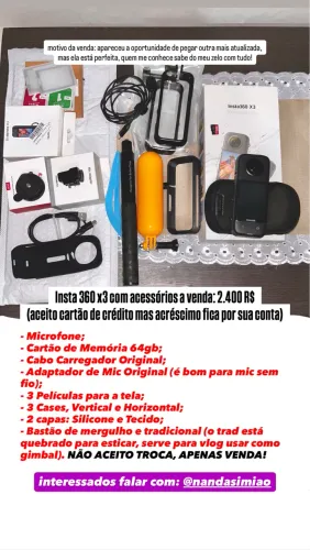 Câmera de Ação Insta360 x3 em estado de nova!