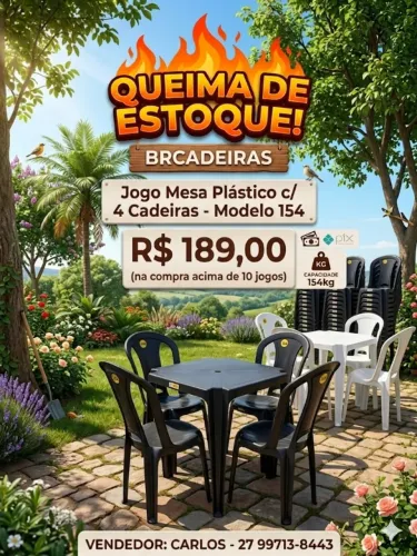 Jogo Mesa Plástico com 4 Cadeira Bistro 154kg 