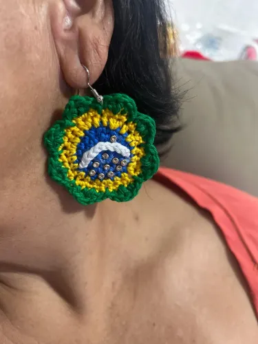 Brincos de crochê Copa Brasil 
