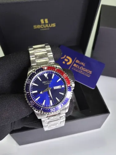Relógio Seculus Automático Diver Pepsi Blue Dial 42mm Full Set REF: 44237G0SVNA5