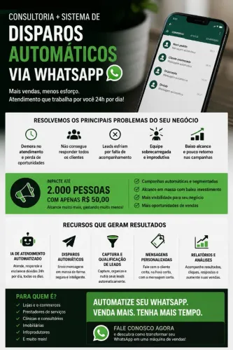 ? Consultoria Estratégica + Sistema de Disparos Automáticos via WhatsApp