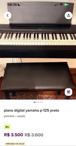 Piano Yamaha P-125 preto 88 teclas perfeito estado+ estante + banquinho