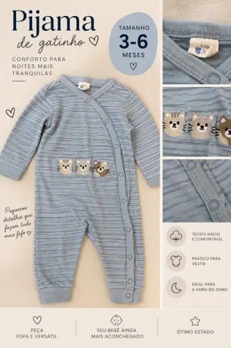 Pijama de gatinho bebê 6 meses