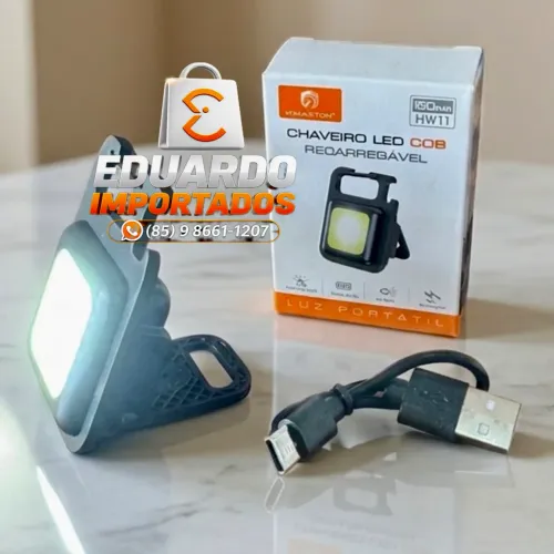 Chaveiro Lanterna LED COB Portátil, Recarregável com Imã Magnético