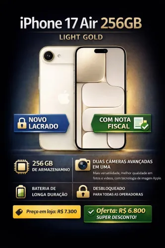 iPhone 17 Air Light Gold 256GB - Lacrado + Nota Fiscal (Garantia Apple)